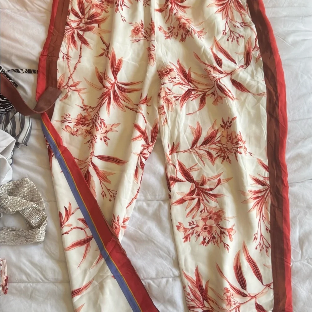 Joie Women's Floral Print Silk Pants with Striped Sides - Picture 3 of 8